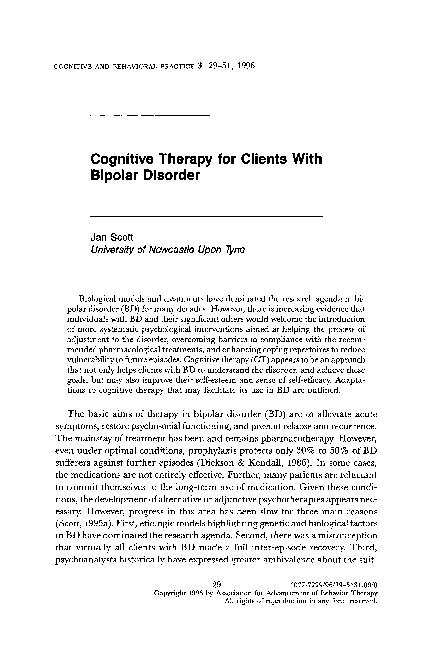 (PDF) Cognitive therapy for clients with bipolar disorder