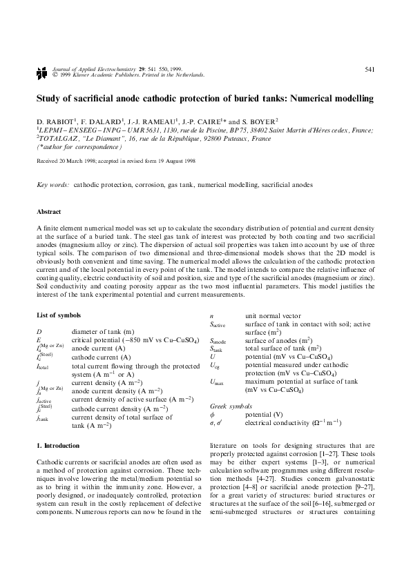(PDF) Study of sacrificial anode cathodic protection of buried tanks ...
