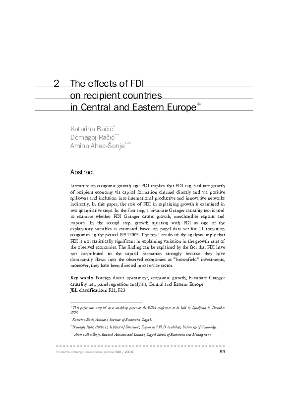 (PDF) The effects of FDI on recipient countries in Central and Eastern ...