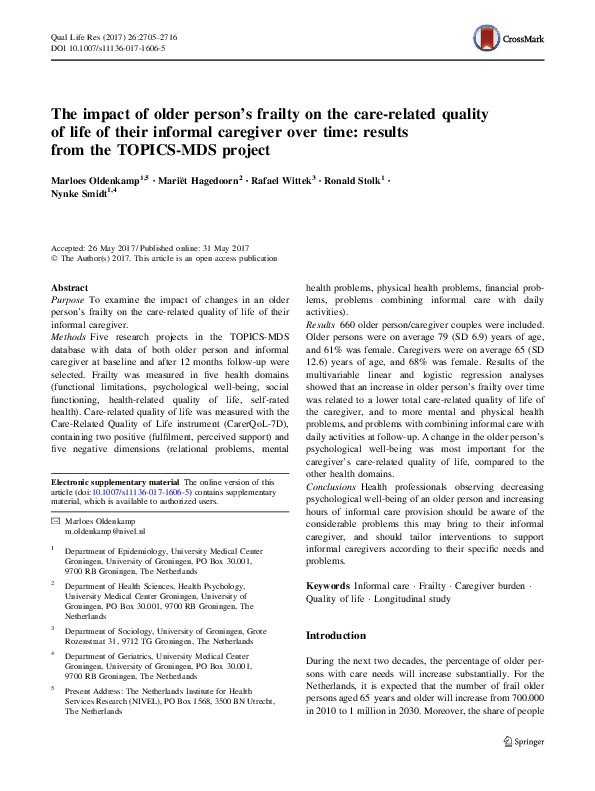 (PDF) The impact of older person’s frailty on the care-related quality ...
