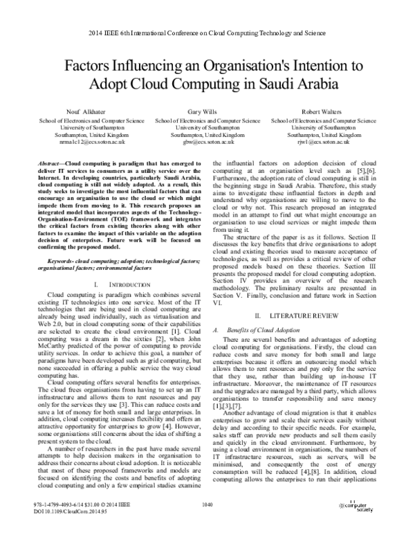 (PDF) Factors Influencing an Organisation's Intention to Adopt Cloud ...