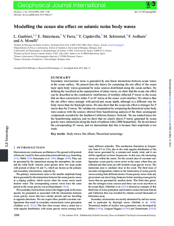 (PDF) Modelling the ocean site effect on seismic noise body waves