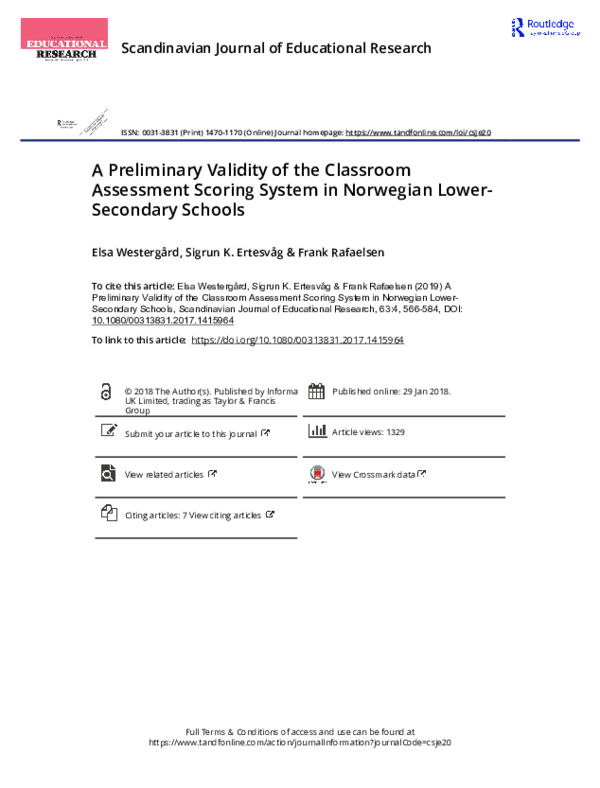 (PDF) A Preliminary Validity of the Classroom Assessment Scoring System ...