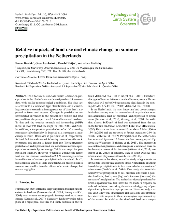 (PDF) Relative impacts of land use and climate change on summer ...