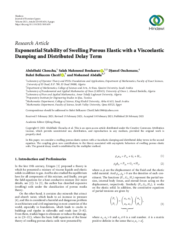 (PDF) Exponential Stability of Swelling Porous Elastic with a ...