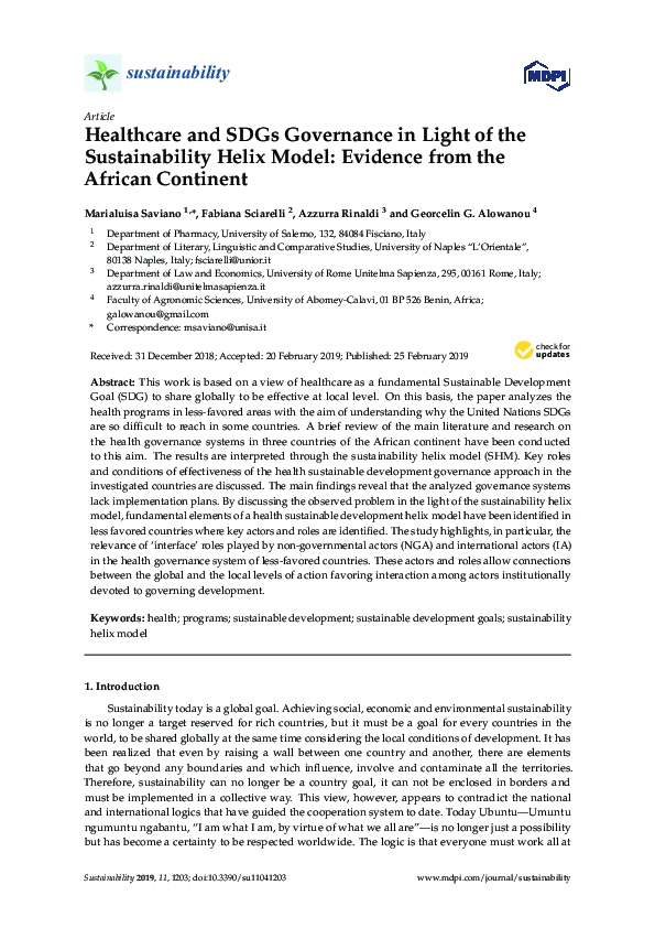 (PDF) Healthcare and SDGs Governance in Light of the Sustainability ...