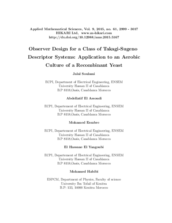 (PDF) Observer design for a class of Takagi-Sugeno descriptor systems ...