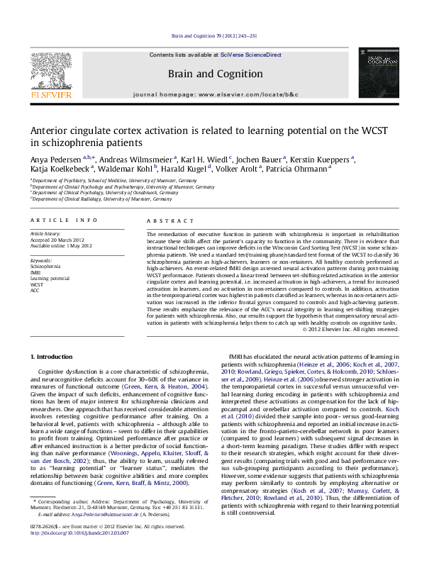 (PDF) Anterior cingulate cortex activation is related to learning ...