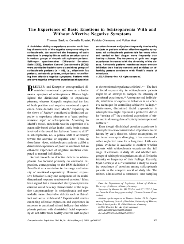(PDF) The experience of basic emotions in schizophrenia with and ...
