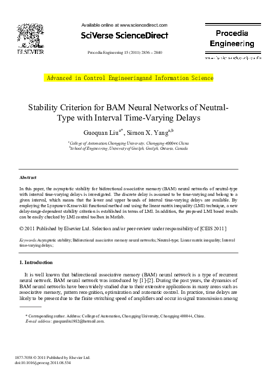 (PDF) Stability Criterion for BAM Neural Networks of Neutral-Type with ...