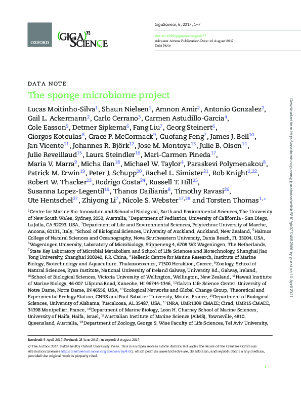 (PDF) The sponge microbiome project