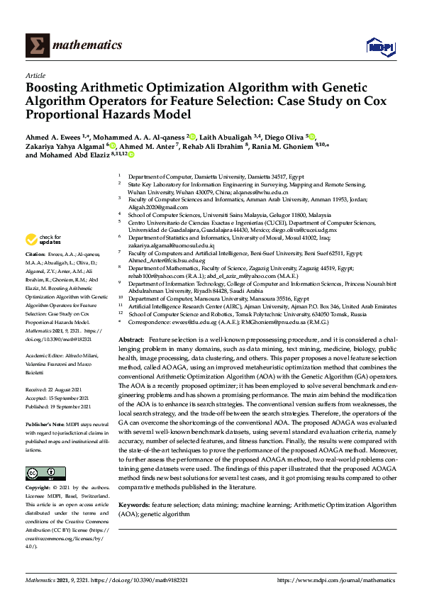 (PDF) Boosting Arithmetic Optimization Algorithm with Genetic Algorithm ...