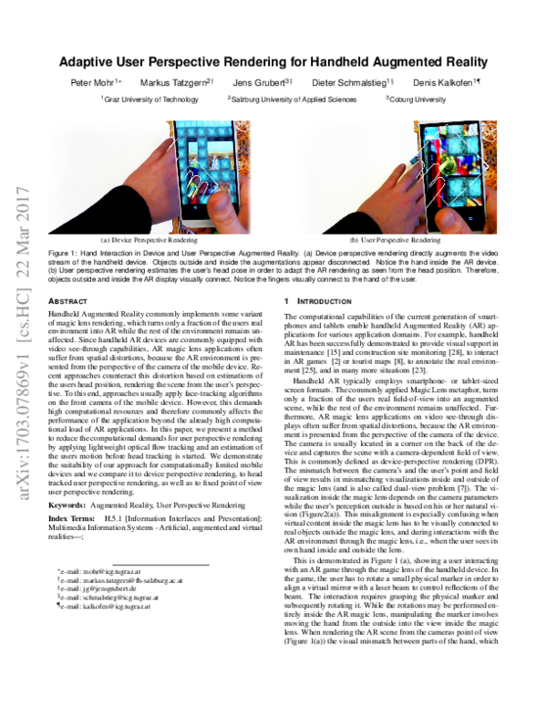 (PDF) Adaptive user perspective rendering for Handheld Augmented Reality