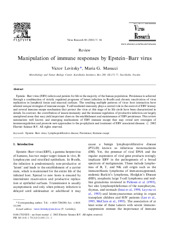 (PDF) Manipulation of immune responses by Epstein–Barr virus