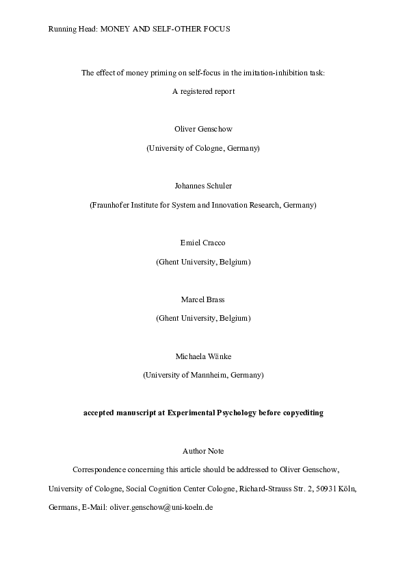 (PDF) Money priming and self-other focus