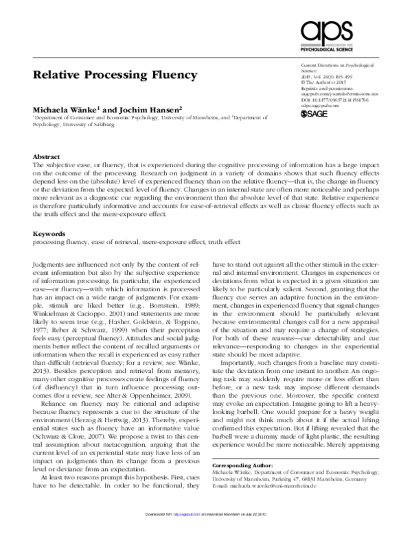 (PDF) Relative Processing Fluency