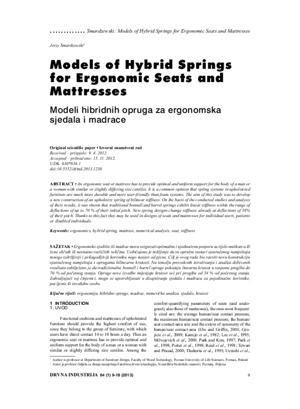 (PDF) Models of Hybrid Springs for Ergonomic Seats and Mattresses