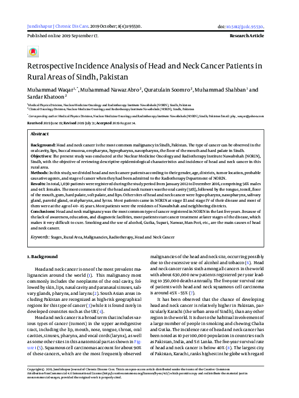 (PDF) Retrospective Incidence Analysis of Head and Neck Cancer Patients ...