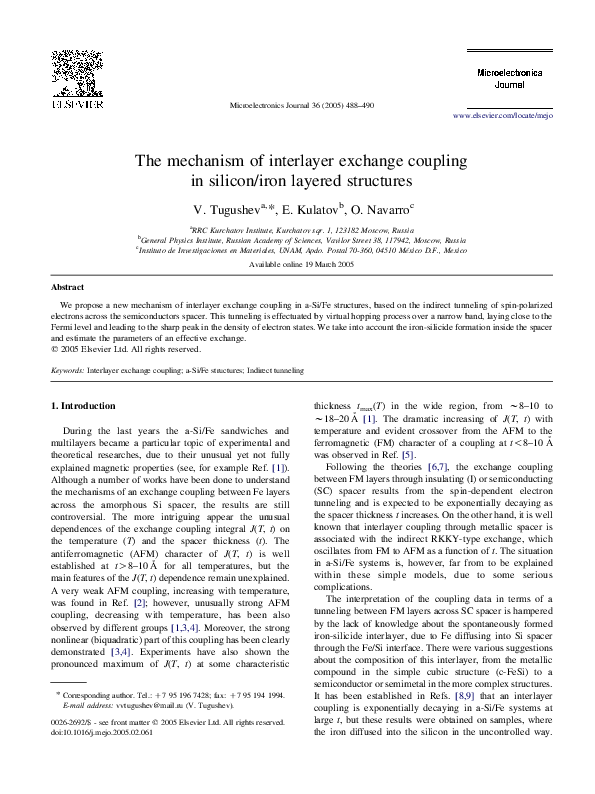 (PDF) The mechanism of interlayer exchange coupling in silicon/iron ...