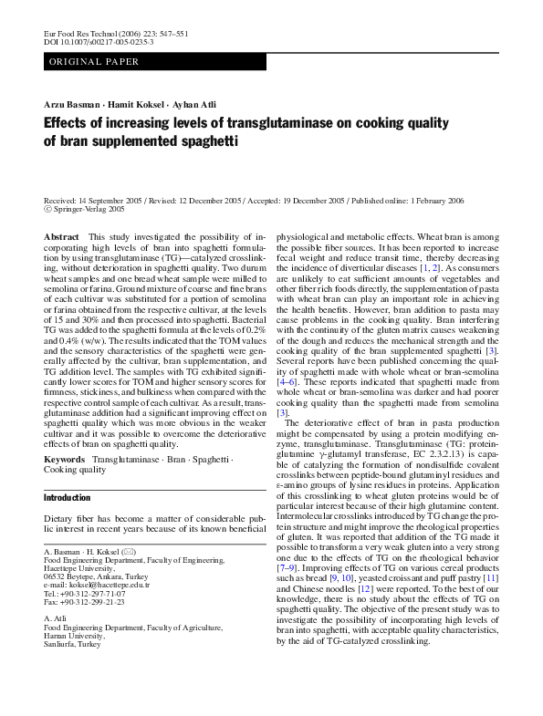 (PDF) Effects of increasing levels of transglutaminase on cooking ...