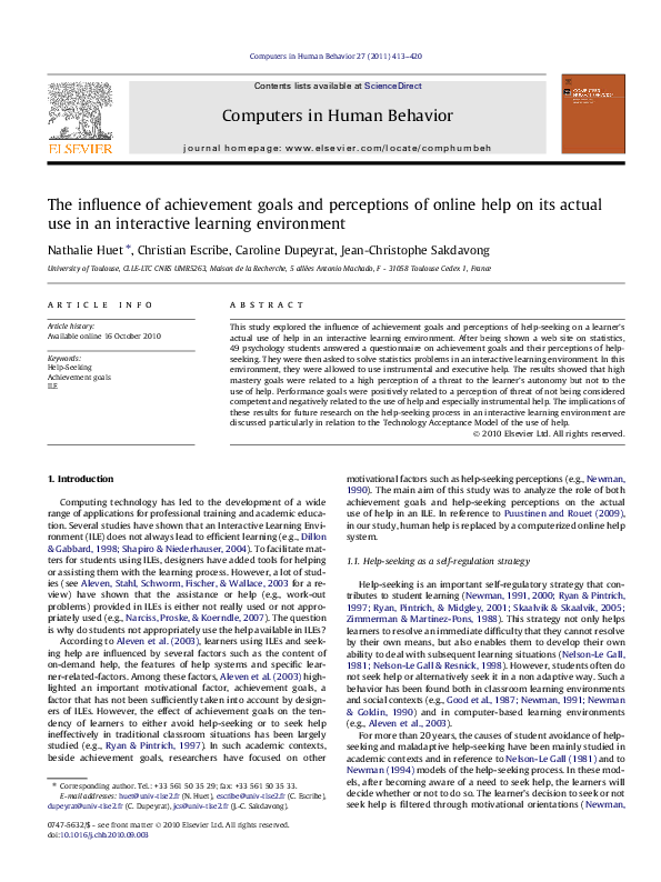 (PDF) The influence of achievement goals and perceptions of online help ...