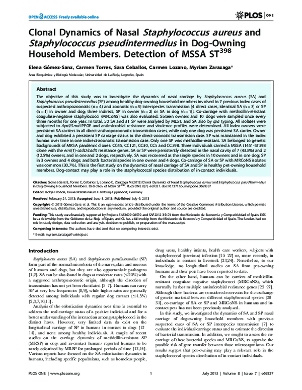 (PDF) Clonal Dynamics of Nasal Staphylococcus aureus and Staphylococcus ...
