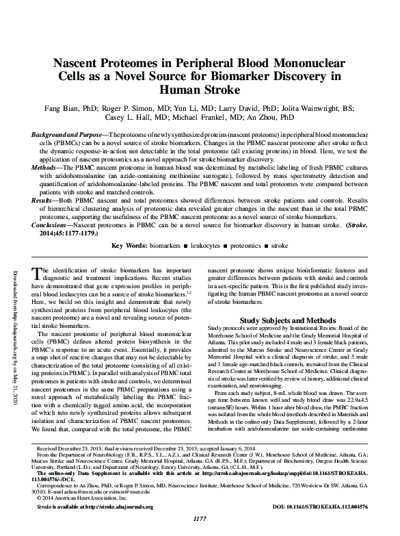 (PDF) Nascent Proteomes in Peripheral Blood Mononuclear Cells as a ...