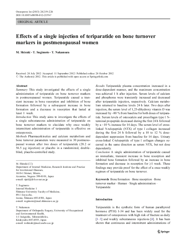 (PDF) Effects of a single injection of teriparatide on bone turnover ...