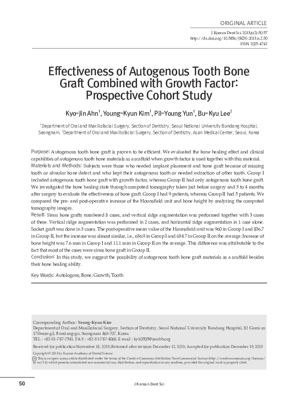 (PDF) Effectiveness of Autogenous Tooth Bone Graft Combined with Growth ...