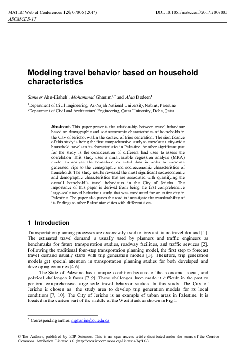 (PDF) Modeling travel behavior based on household characteristics