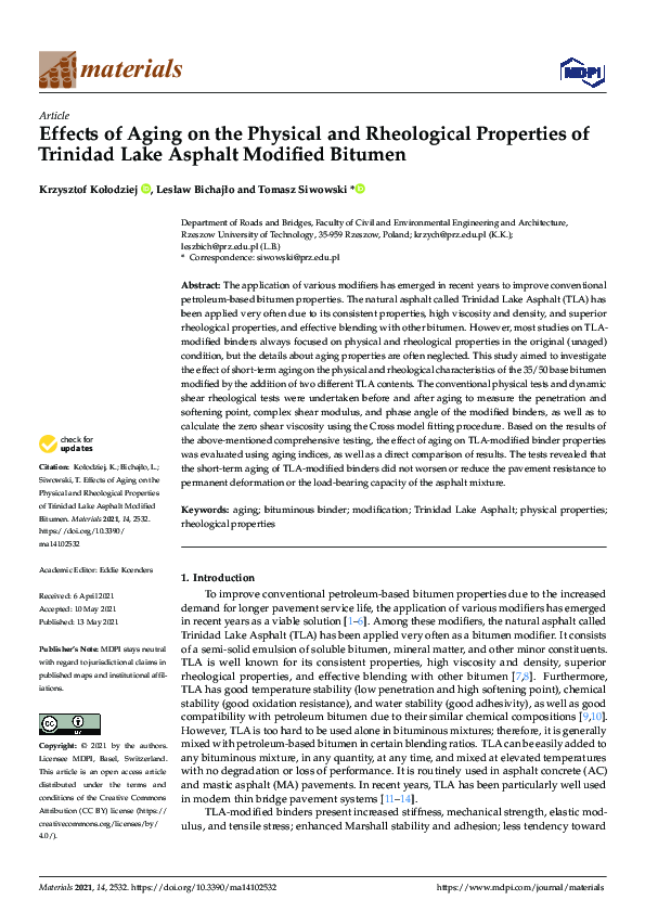 (PDF) Effects of Aging on the Physical and Rheological Properties of ...