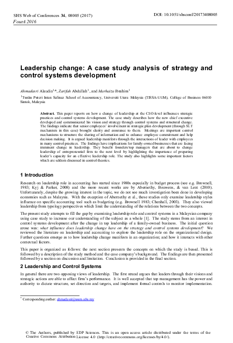 (PDF) Leadership change: A case study analysis of strategy and control ...