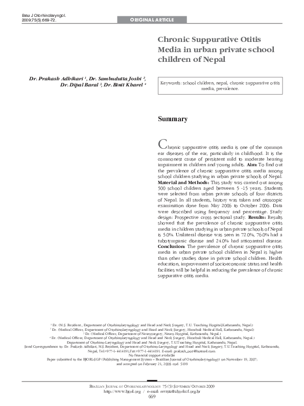 (PDF) Chronic Suppurative Otitis Media in urban private school children ...