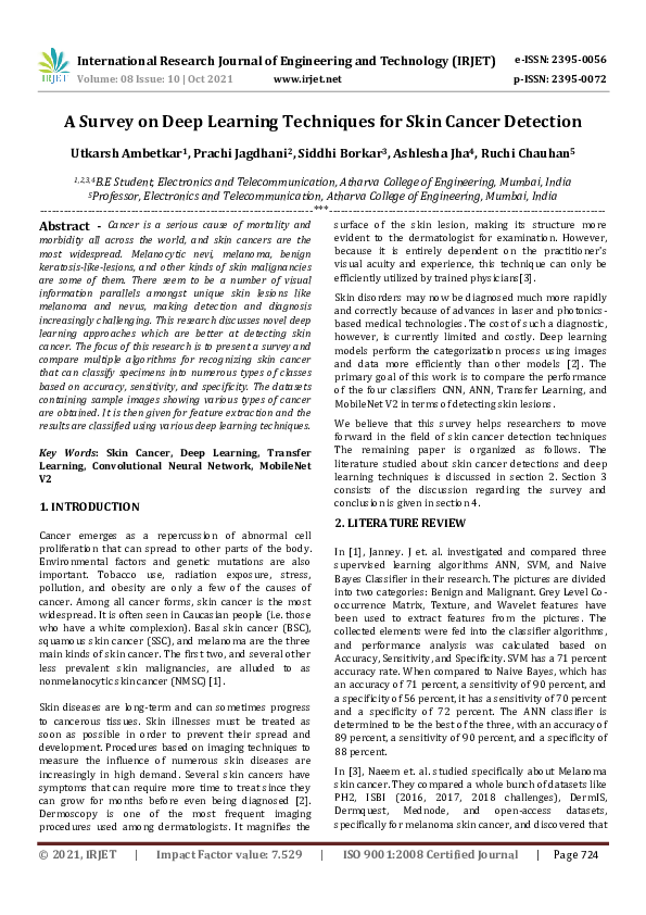 (PDF) IRJET- A Survey on Deep Learning Techniques for Skin Cancer Detection