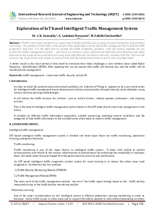 (PDF) IRJET- Exploration of IoT based Intelligent Traffic Management System