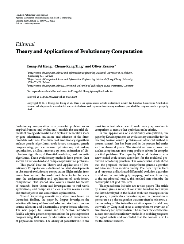 (PDF) Theory and Applications of Evolutionary Computation