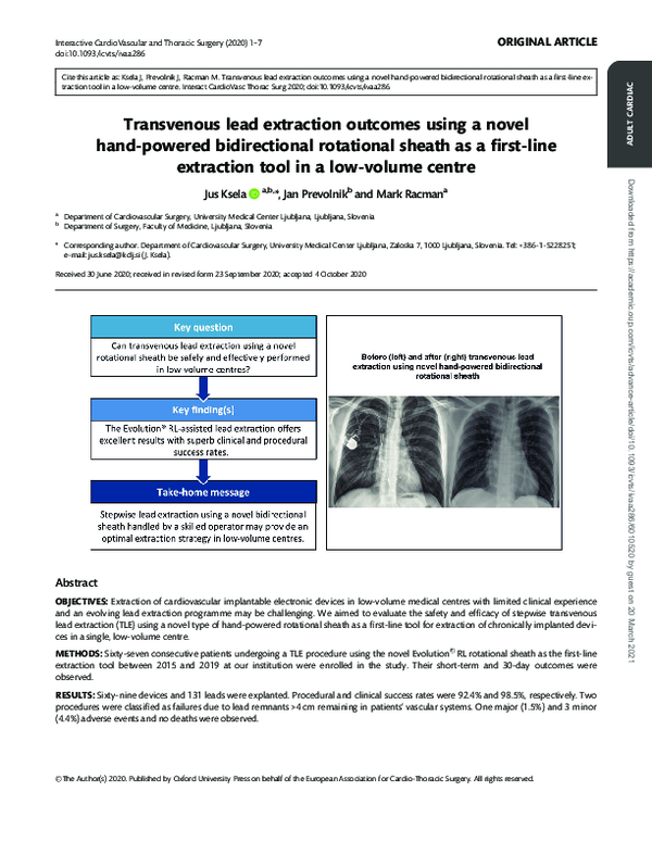 (PDF) Transvenous lead extraction outcomes using a novel hand-powered ...