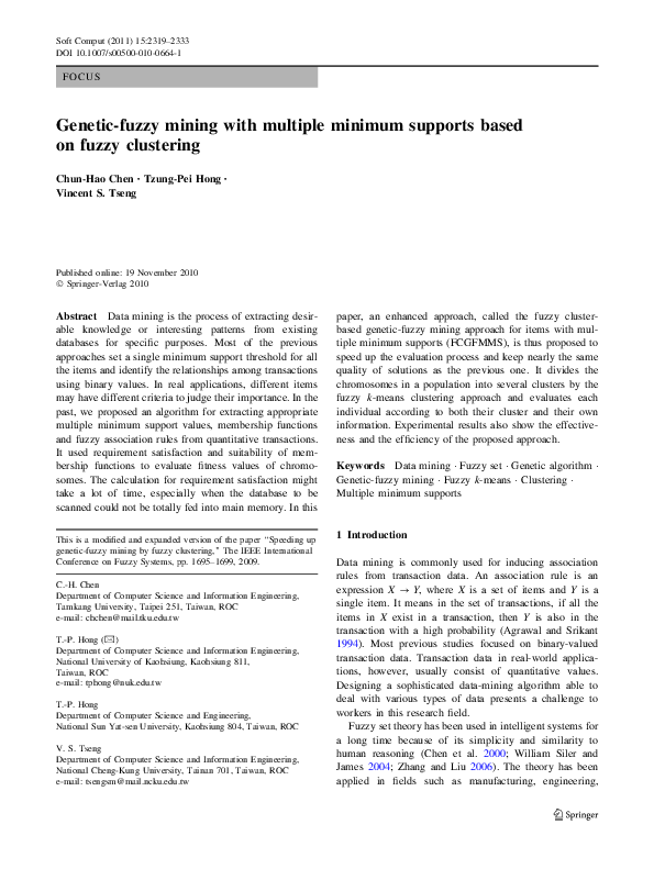 (PDF) Genetic-fuzzy mining with multiple minimum supports based on ...