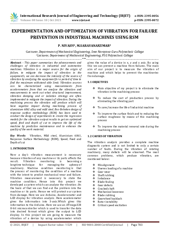 (PDF) IRJET- EXPERIMENTATION AND OPTIMIZATION OF VIBRATION FOR FAILURE ...