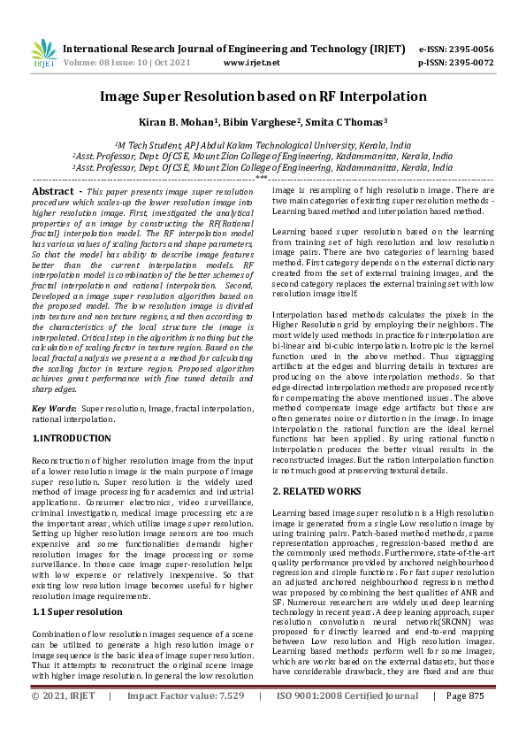 (PDF) IRJET- Image Super Resolution based on RF Interpolation | IRJET ...