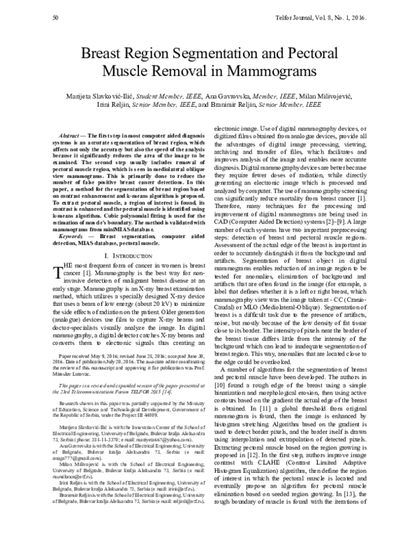 (PDF) Breast region segmentation and pectoral muscle removal in mammograms
