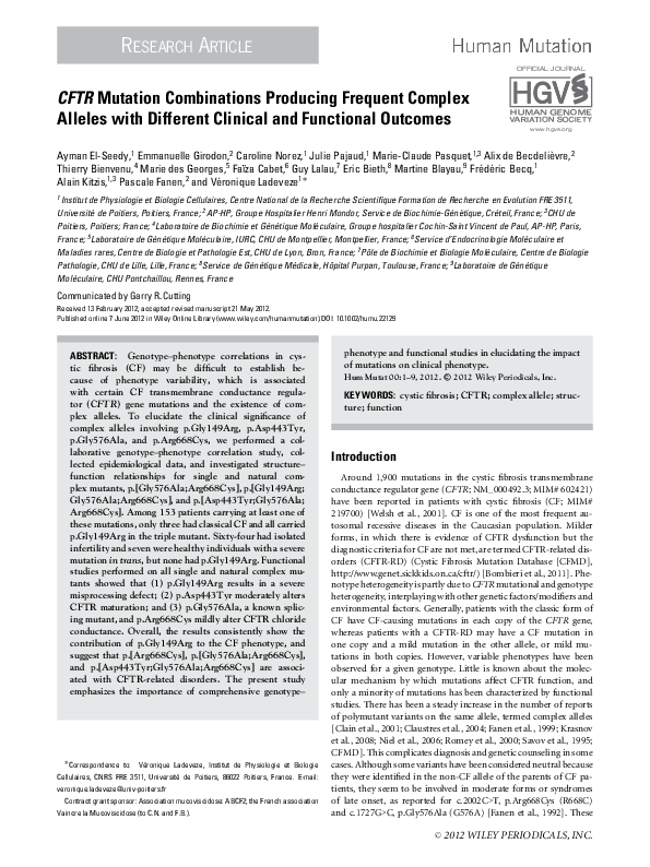 (PDF) CFTR mutation combinations producing frequent complex alleles ...