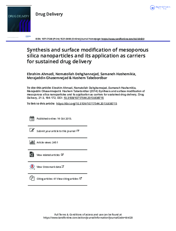 (PDF) Synthesis and surface modification of mesoporous silica ...