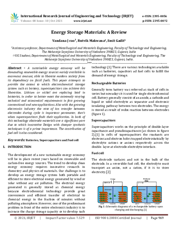 (PDF) Energy Storage Materials A Review IRJET Journal Academia.edu