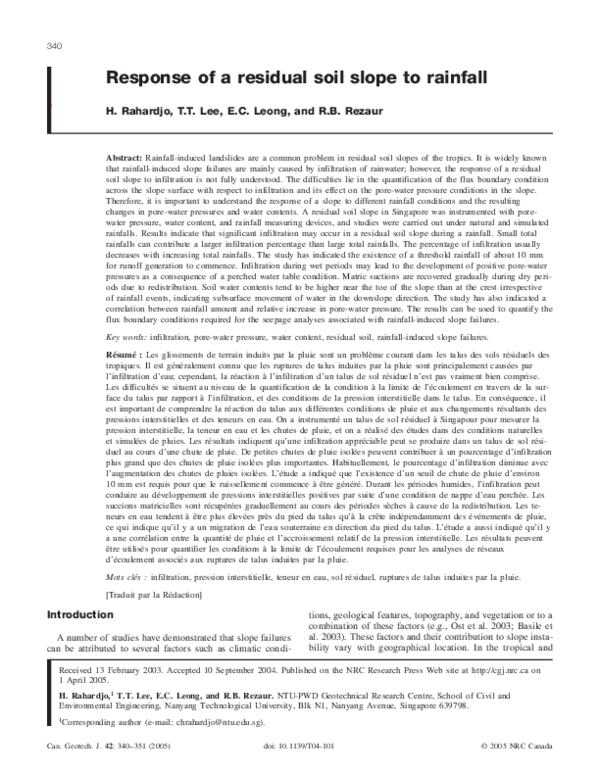 (PDF) Response of a residual soil slope to rainfall