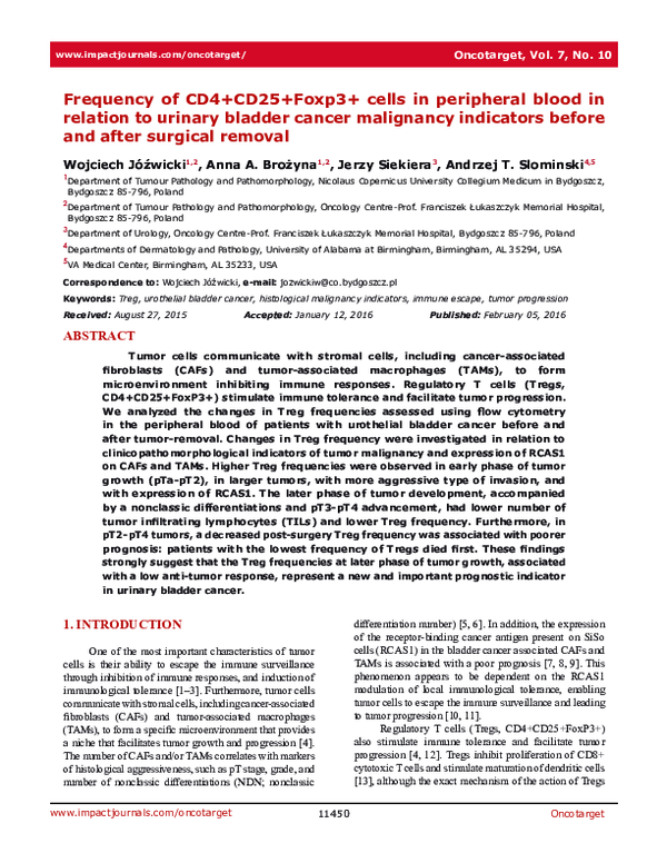 (PDF) Frequency of CD4+CD25+Foxp3+ cells in peripheral blood in ...