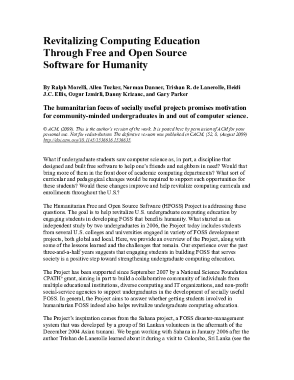 (PDF) Revitalizing computing education through free and open source ...