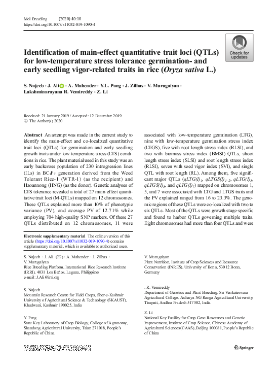 (PDF) Identification of main-effect quantitative trait loci (QTLs) for ...