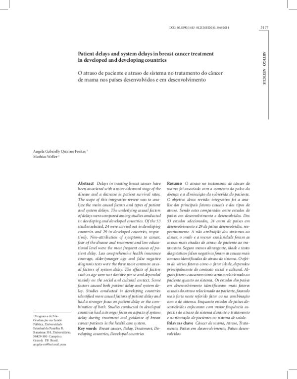 (PDF) Patient delays and system delays in breast cancer treatment in ...