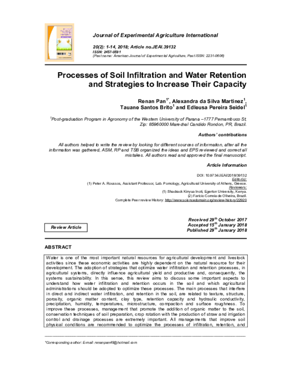 (PDF) Processes of Soil Infiltration and Water Retention and Strategies ...